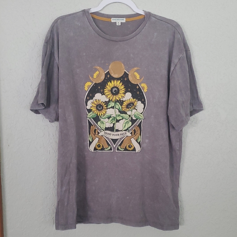 Earthbound Gray Sunflower Oversized Tee